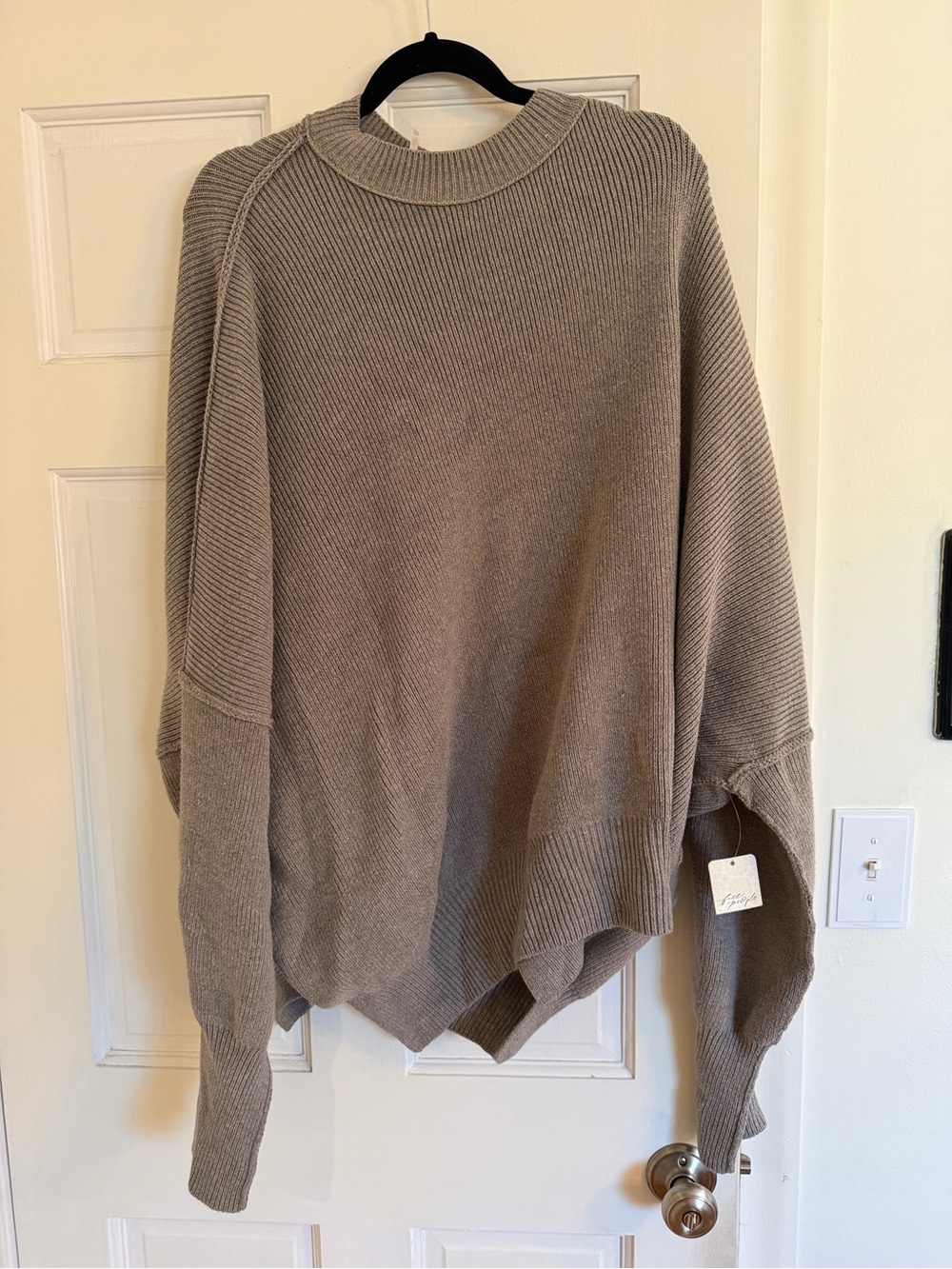 Free People Relaxed Crewneck Sweater in Taupe